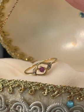 Delicate 10k PlumbGold Ring with Pink Gemstone and Accent Stones